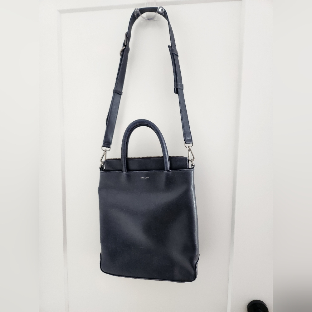 Matt & Nat Large Navy Tote Satchel Laptop Bag Vegan Leather Crossbody Bag
